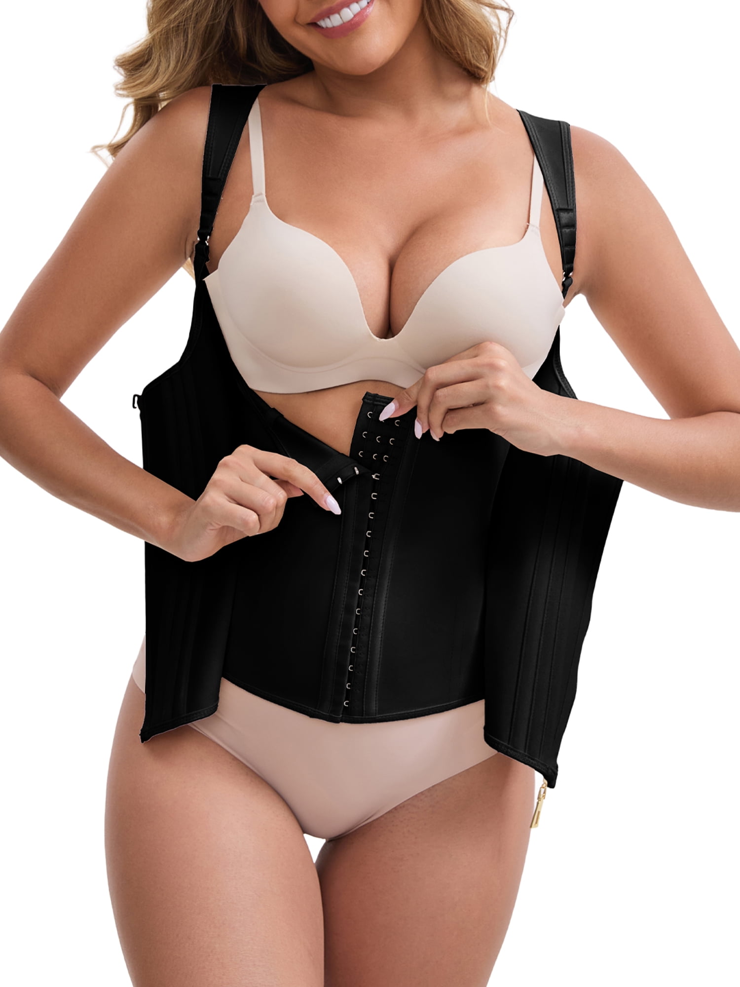 DARING DIVA Women's Zipper Hook Corset Tummy Control Body Shaper S Black