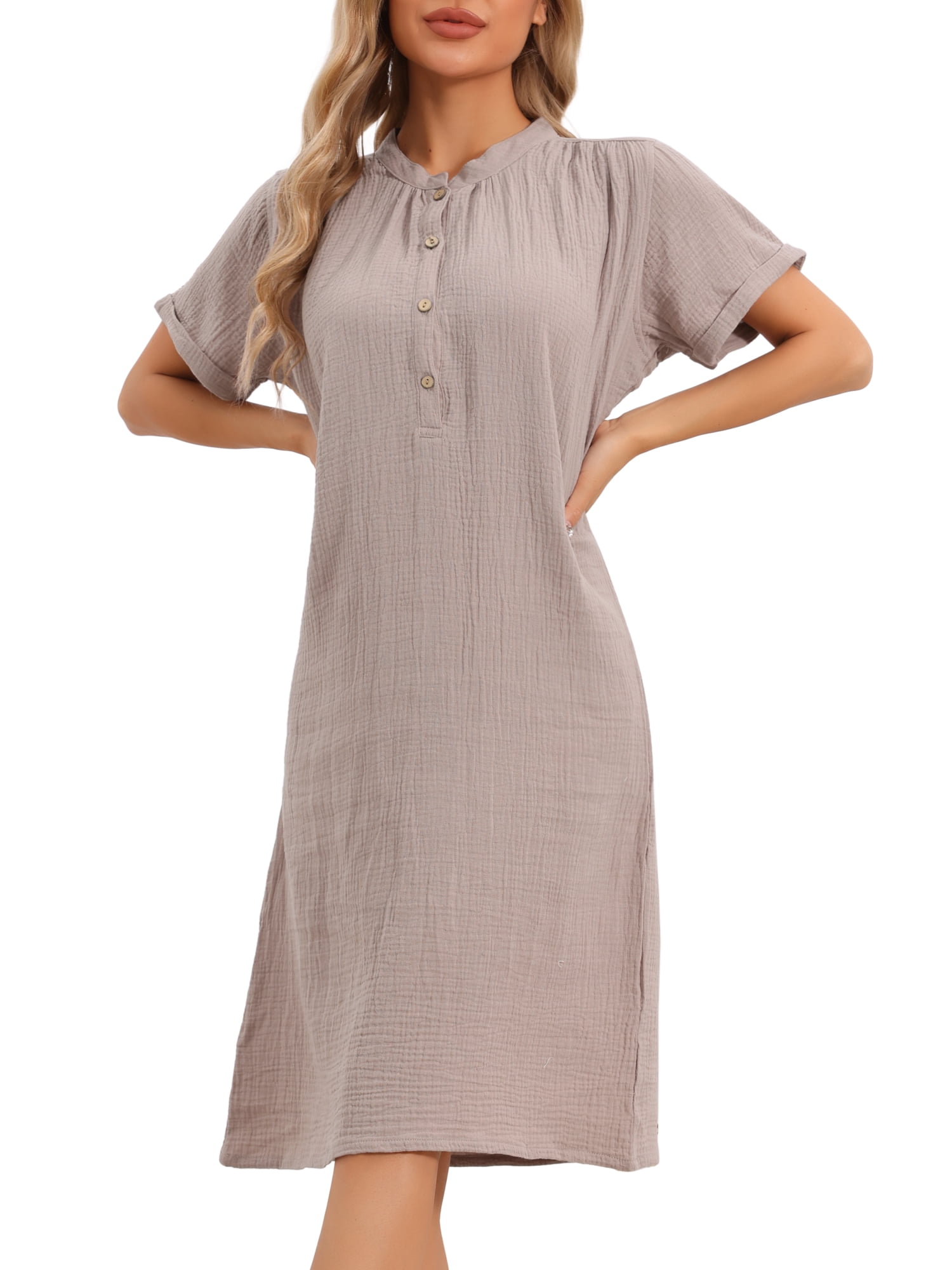 DARING DIVA Women'ss Cotton Soft Short Sleeve V Neck Long Nightgown M Coffee
