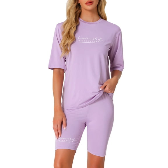 DARING DIVA Womens 2 Pieces Biker Shorts Set Outfits T-Shirt Lounge Wear XS Purple