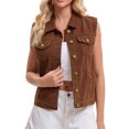thumbnail image 1 of DARING DIVA Womens Denim Vest Button Down Jacket Sleeveless Jean Jacket 2XL Brown, 1 of 7