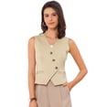 thumbnail image 1 of DARING DIVA Womens Sleeveless Suit Vest V-Neck Button-Down Blazer Waistcoat M Khaki, 1 of 7
