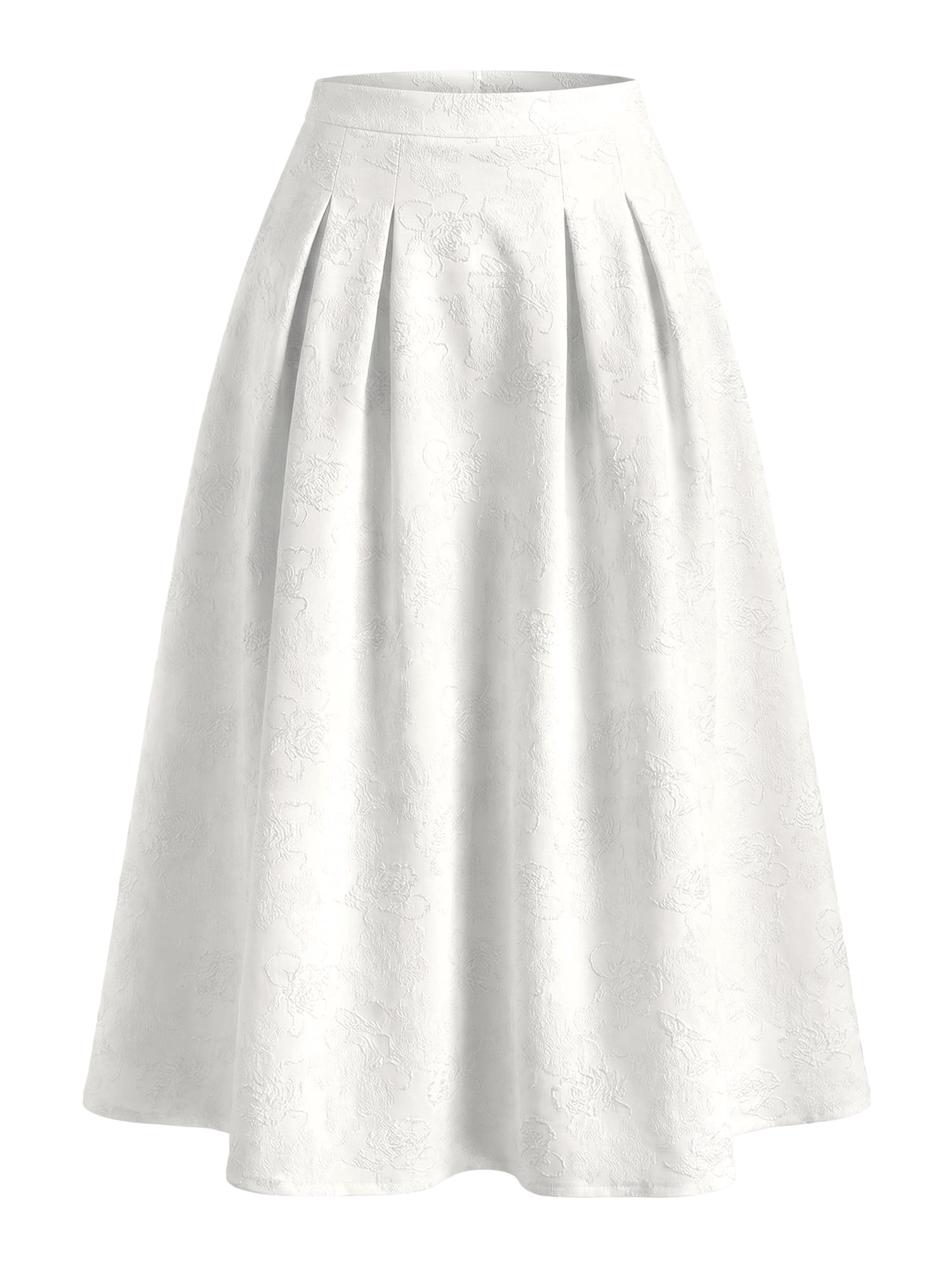 DARING DIVA Womne's Floral Jacquard Midi Skirt with Design Medium White