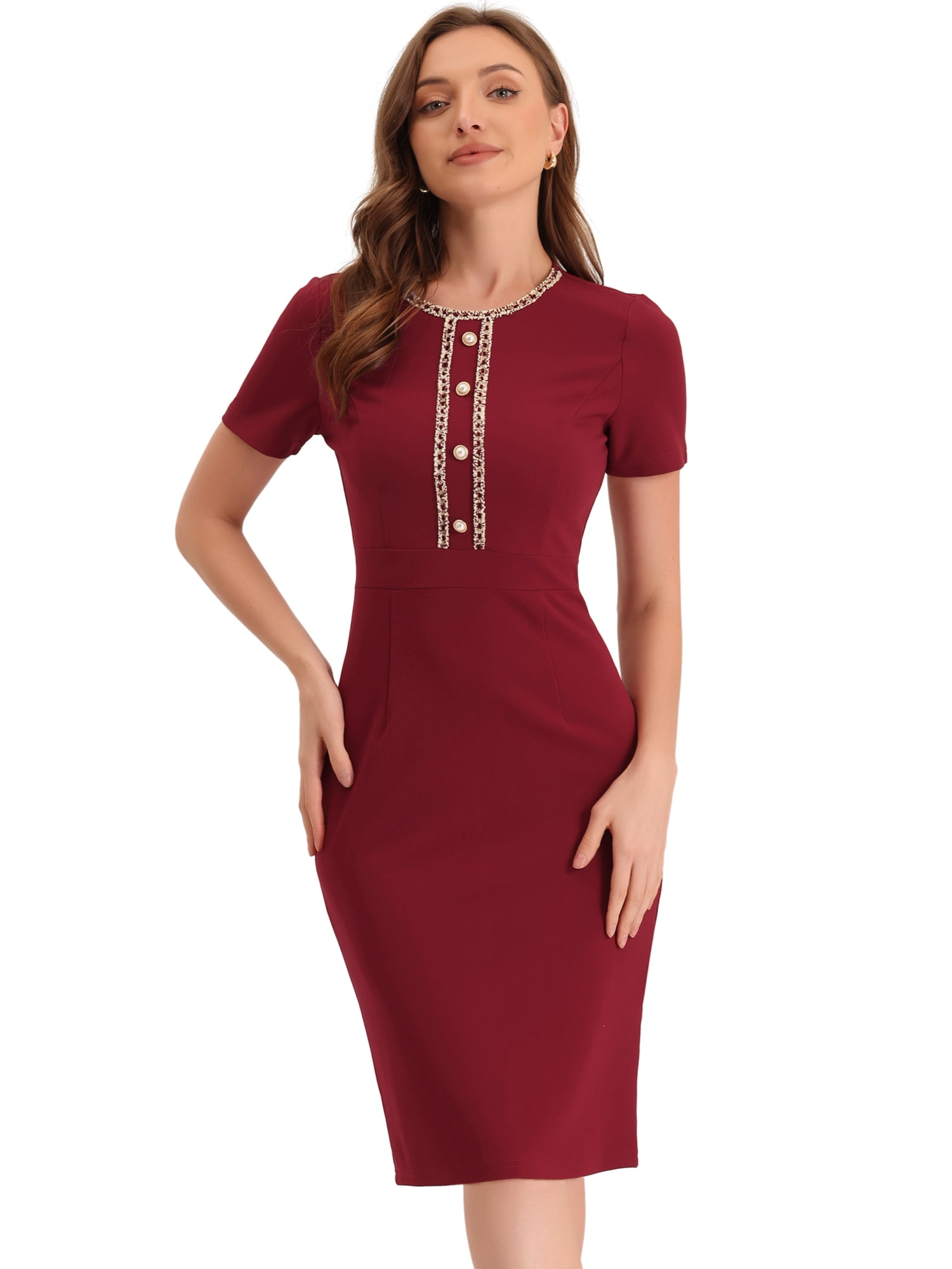 DARING DIVA Work Business Square Neck Color Block Bodycon Sheath Dresses M Red