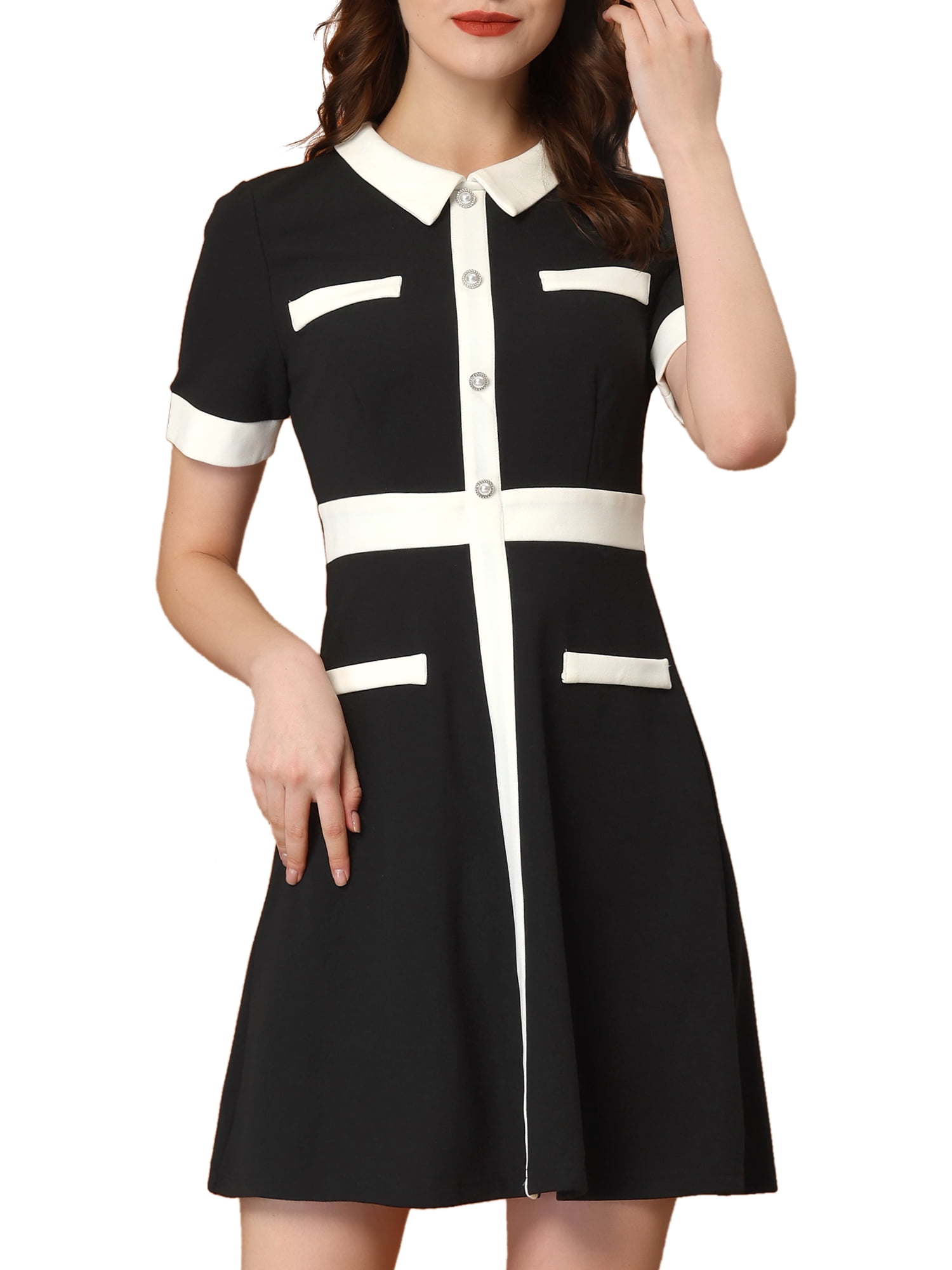 DARING DIVA Work Dress Contrast Color Fit and Flare Dresses XL Black