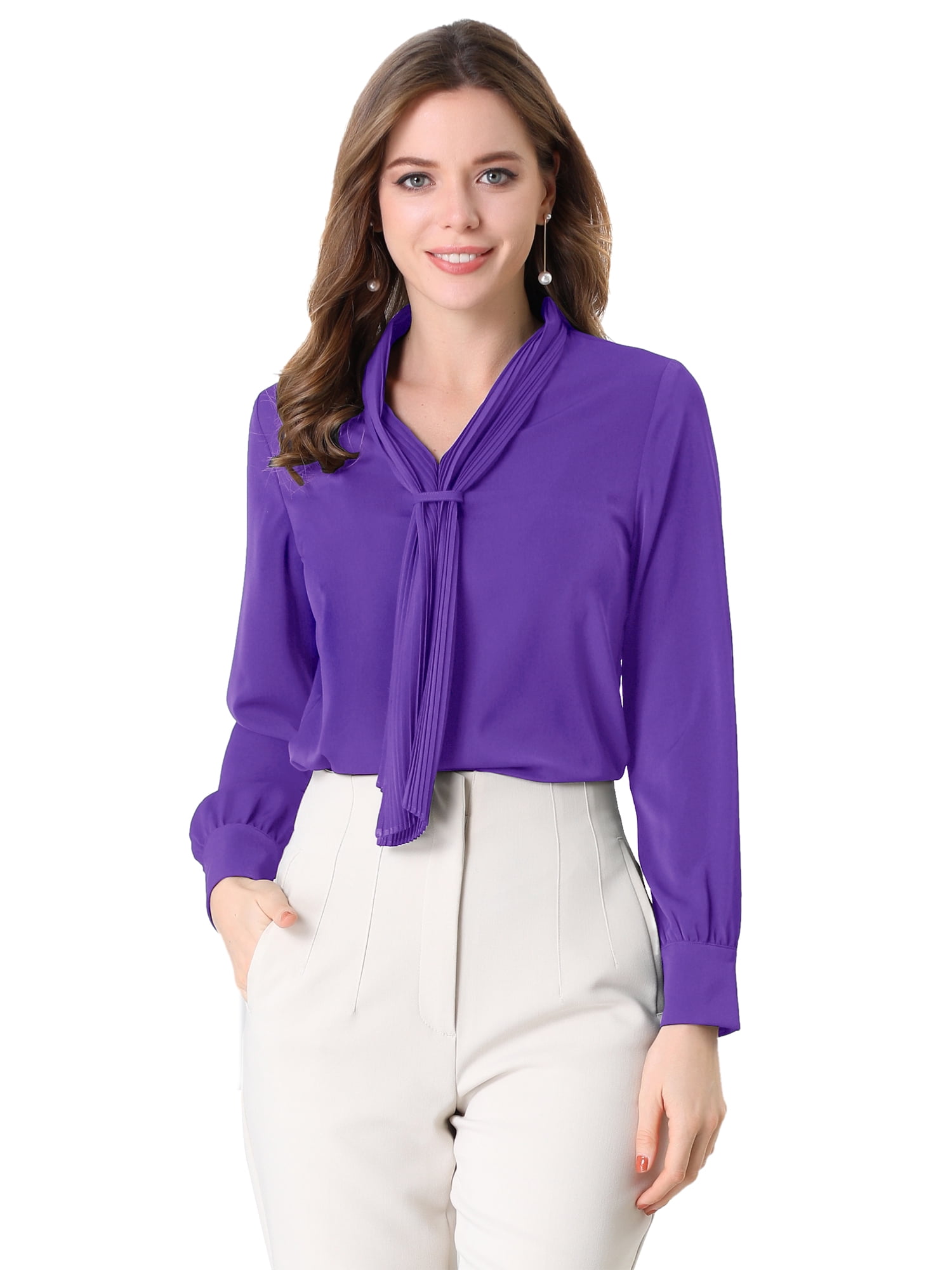 DARING DIVA Work Office Blouse Pleated Top Shirt 2XL Purple