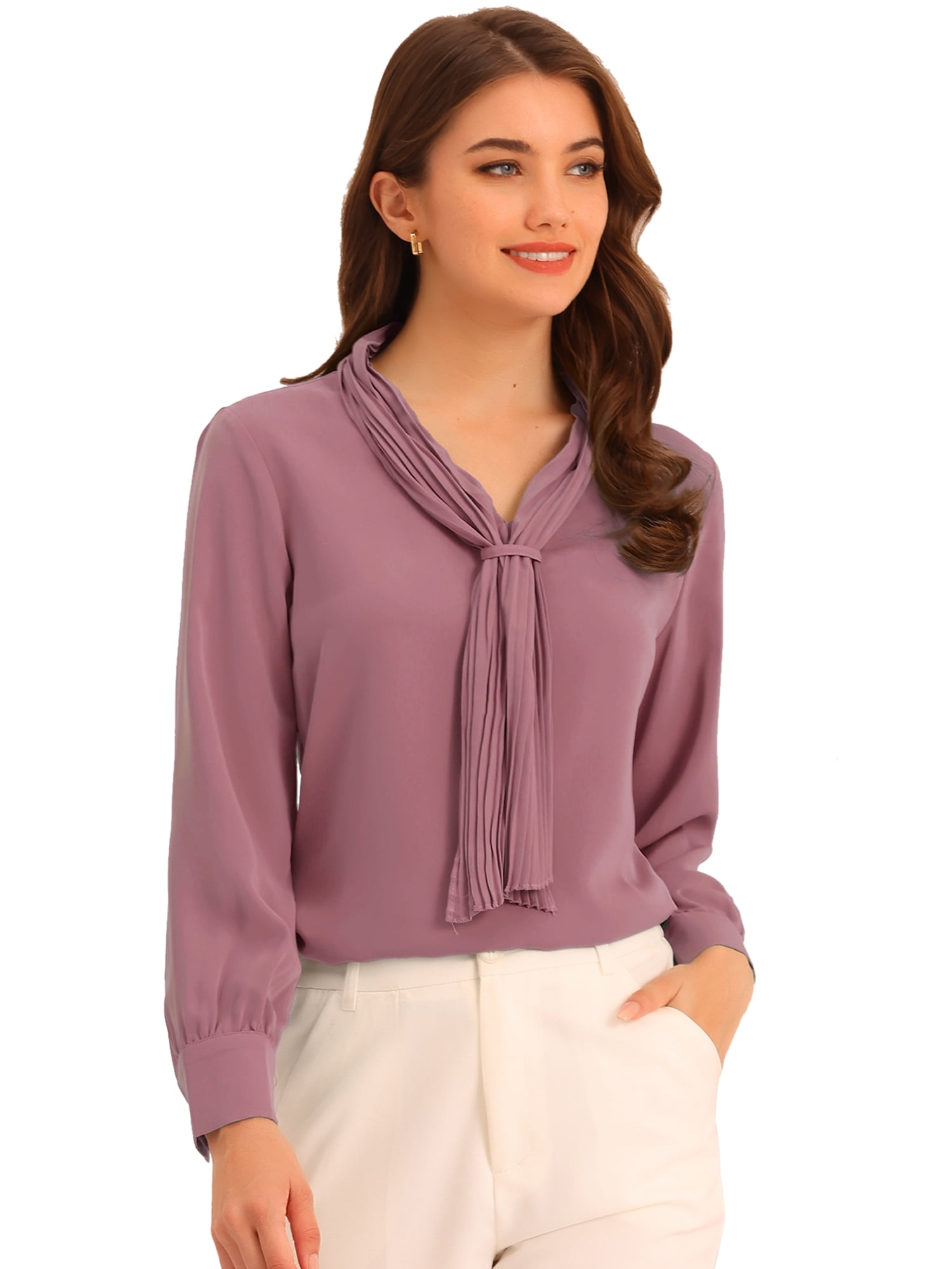 DARING DIVA Work Office Blouse Pleated Top Shirt L Mauve