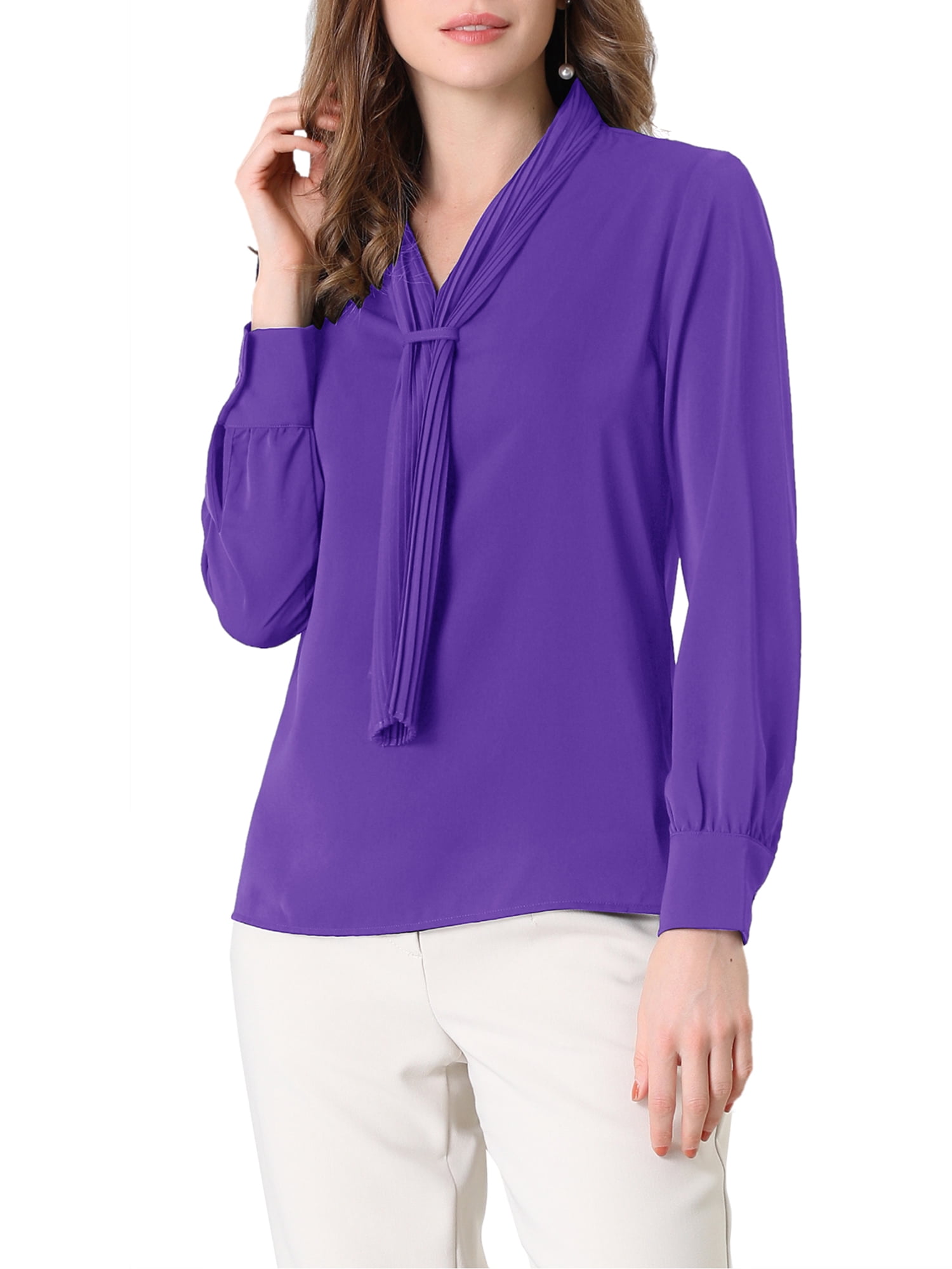 DARING DIVA Work Office Blouse Pleated Top Shirt S Purple