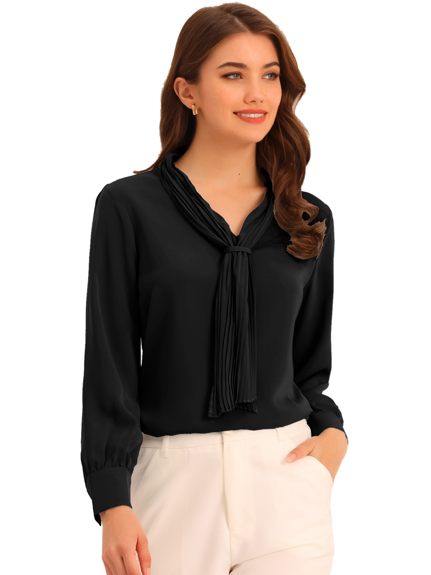 DARING DIVA Work Office Blouse Pleated Top Shirt XL Black
