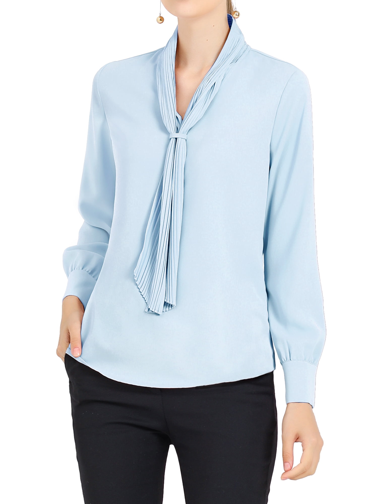 DARING DIVA Work Office Blouse Pleated Top Shirt XL Light Blue