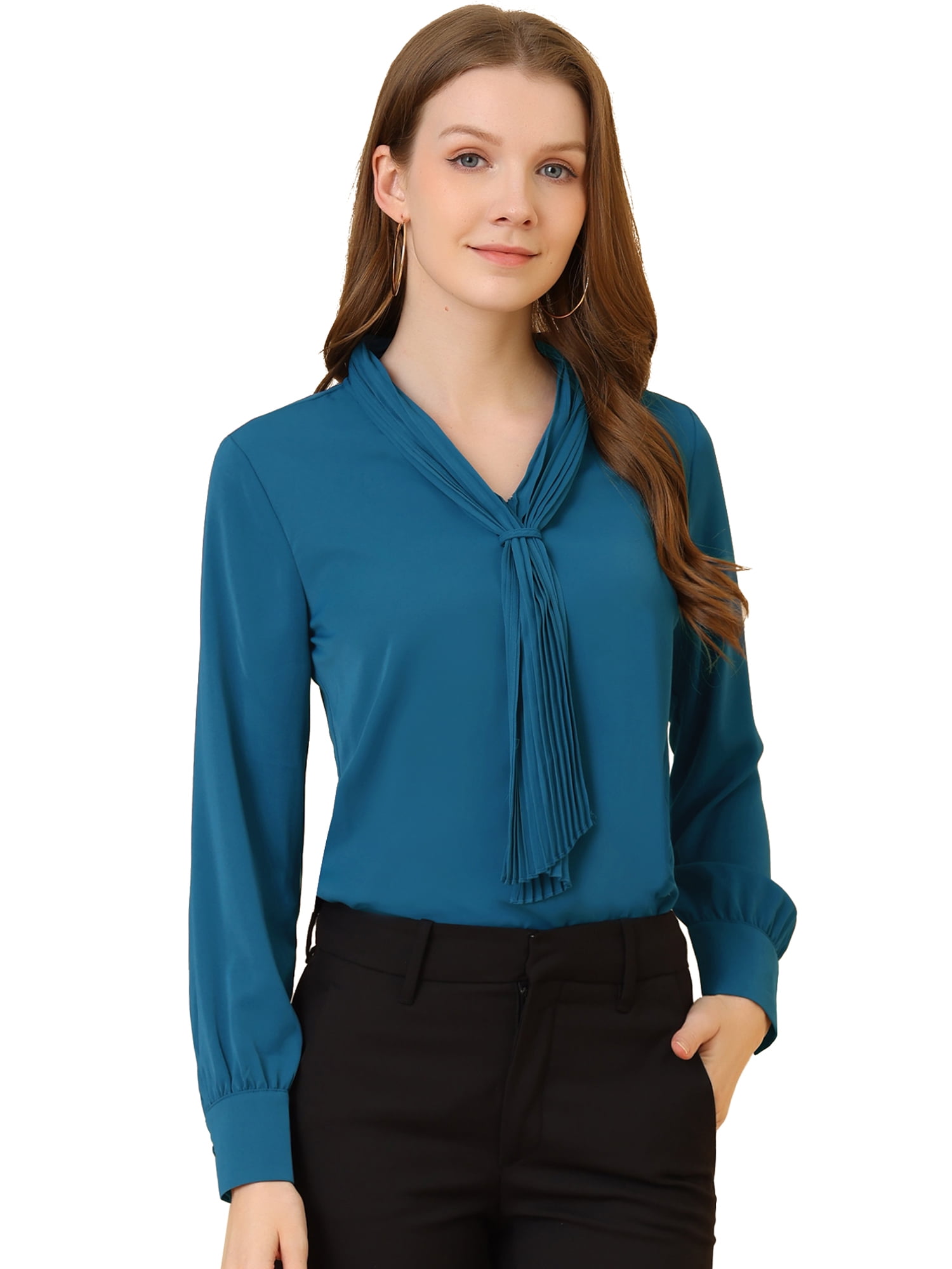 DARING DIVA Work Office Blouse Pleated Top Shirt XL Peacock Blue
