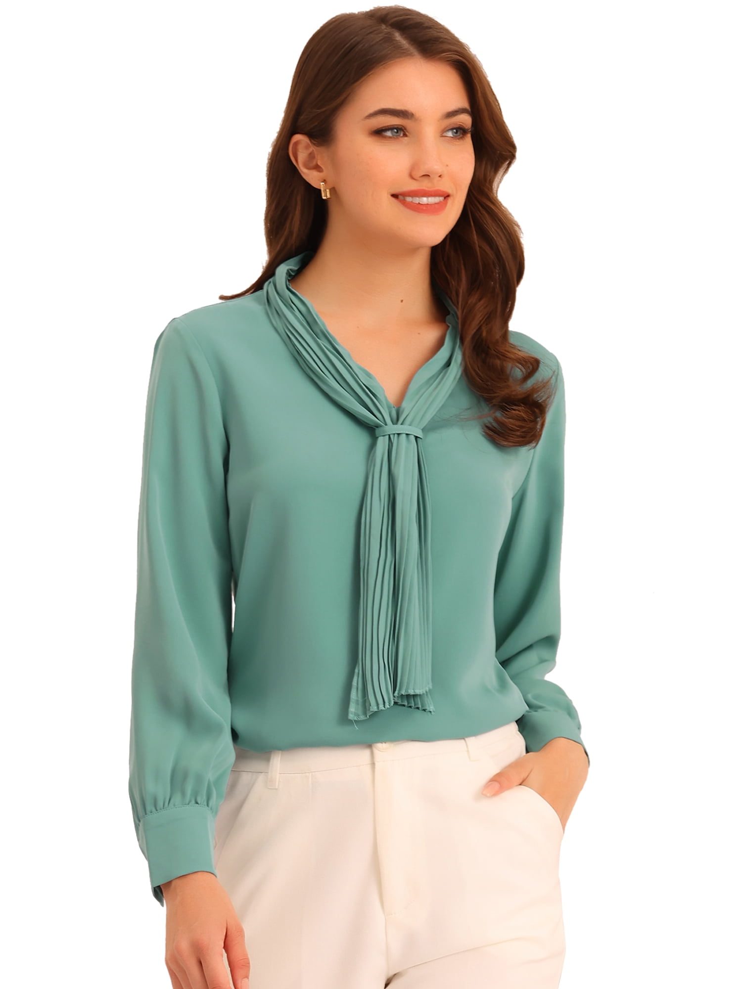 DARING DIVA Work Office Blouse Pleated Top Shirt XS Mint Blue