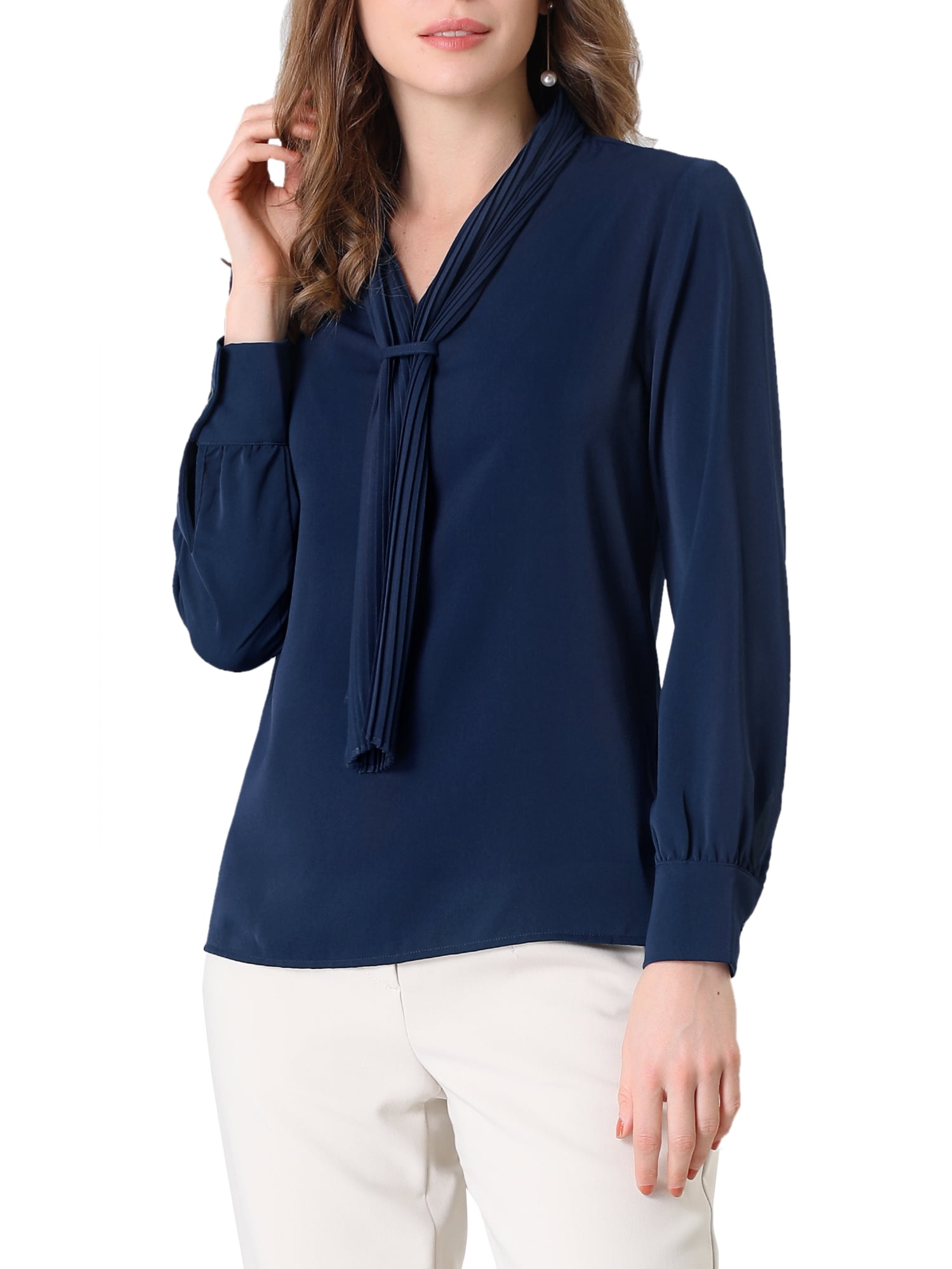 DARING DIVA Work Office Blouse Pleated Top Shirt XS Navy Blue