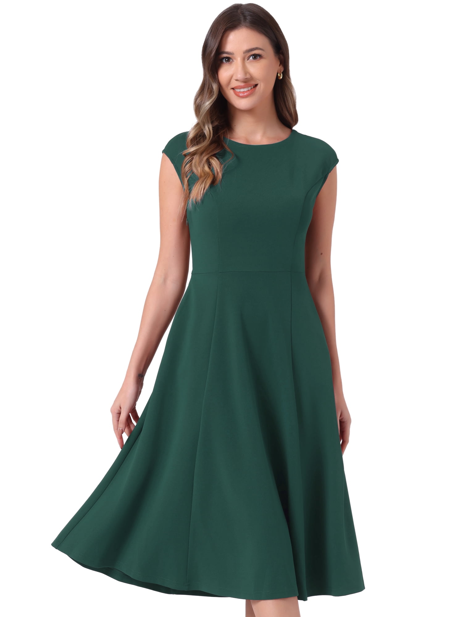 DARING DIVA Work Office Dress Cap Sleeve A-Line Dress M Gray Green
