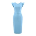 thumbnail image 1 of DARING DIVA Work Pencil Cap Sleeve 1950s Dress M Blue, 1 of 6