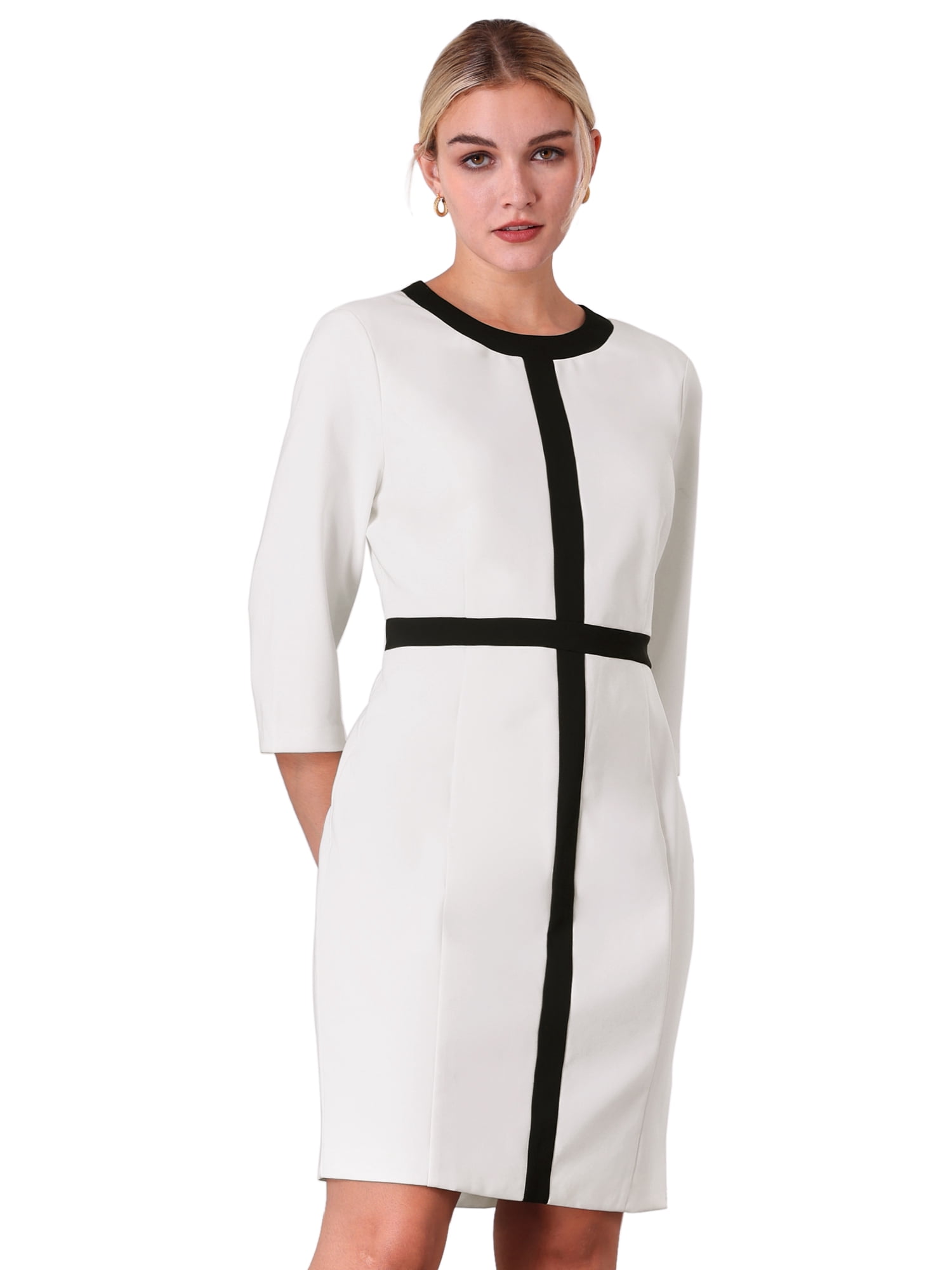DARING DIVA Work Sheath Contrast Color Pencil Dress M White Black