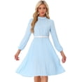 thumbnail image 1 of DARING DIVA Work Shirt Long Sleeve Pleated Midi Dress M Light Blue, 1 of 6