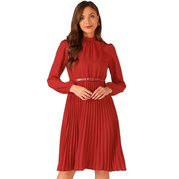 DARING DIVA Work Shirt Long Sleeve Pleated Midi Dress M Red