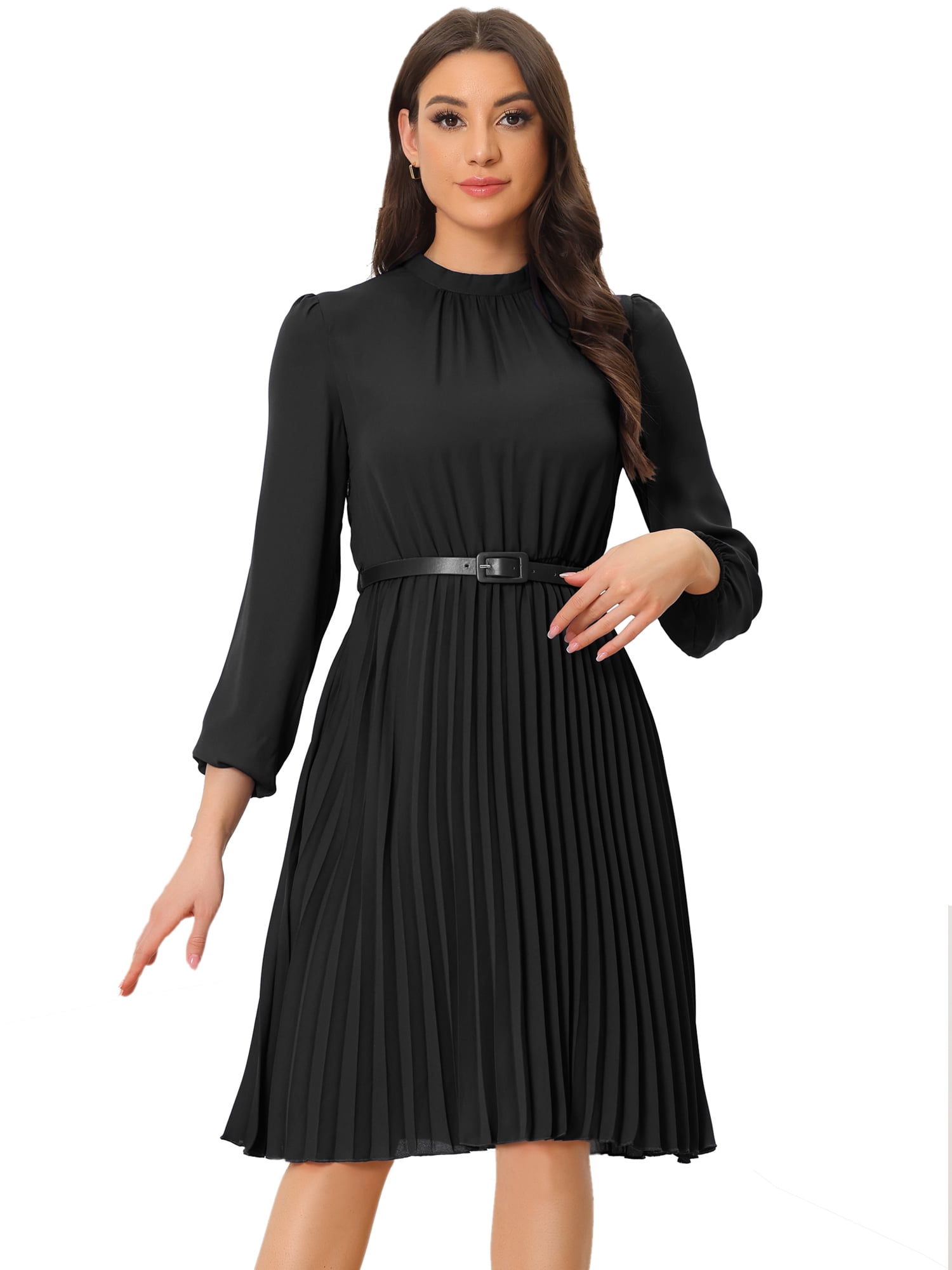 DARING DIVA Work Shirt Long Sleeve Pleated Midi Dress S Black