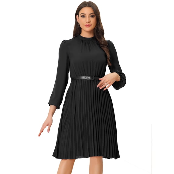 DARING DIVA Work Shirt Long Sleeve Pleated Midi Dress S Black