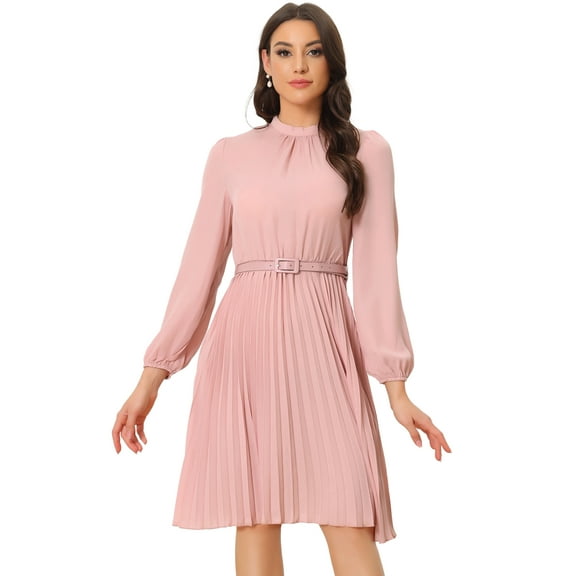 DARING DIVA Work Shirt Long Sleeve Pleated Midi Dress S Light Pink