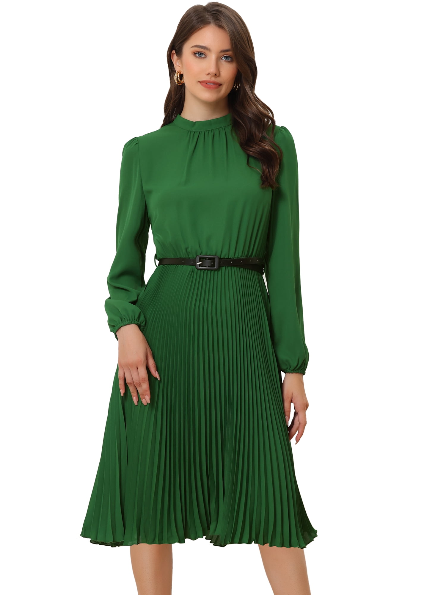 DARING DIVA Work Shirt Long Sleeve Pleated Midi Dress XL Green