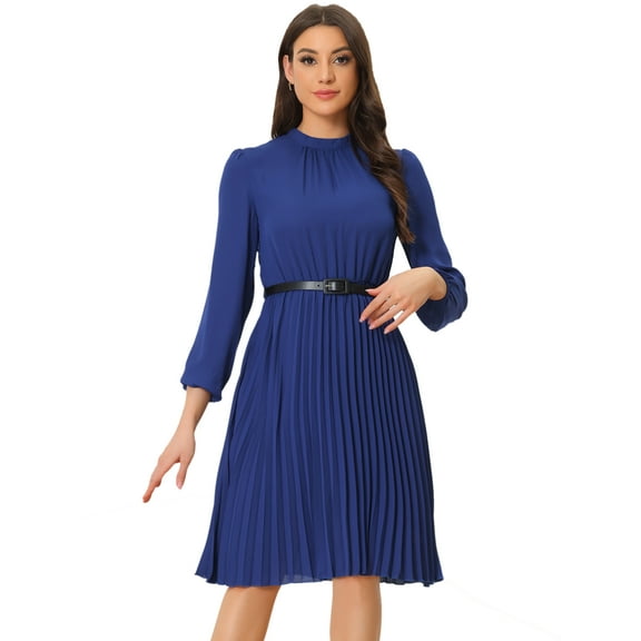 DARING DIVA Work Shirt Long Sleeve Pleated Midi Dress XL Royal Blue