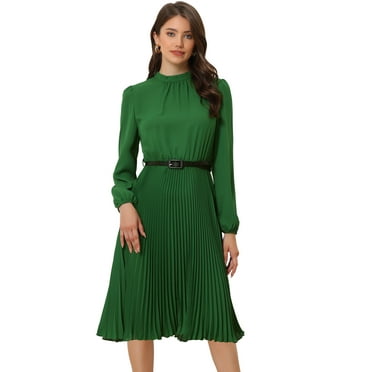 DARING DIVA Work Shirt Long Sleeve Pleated Midi Dress XS Green