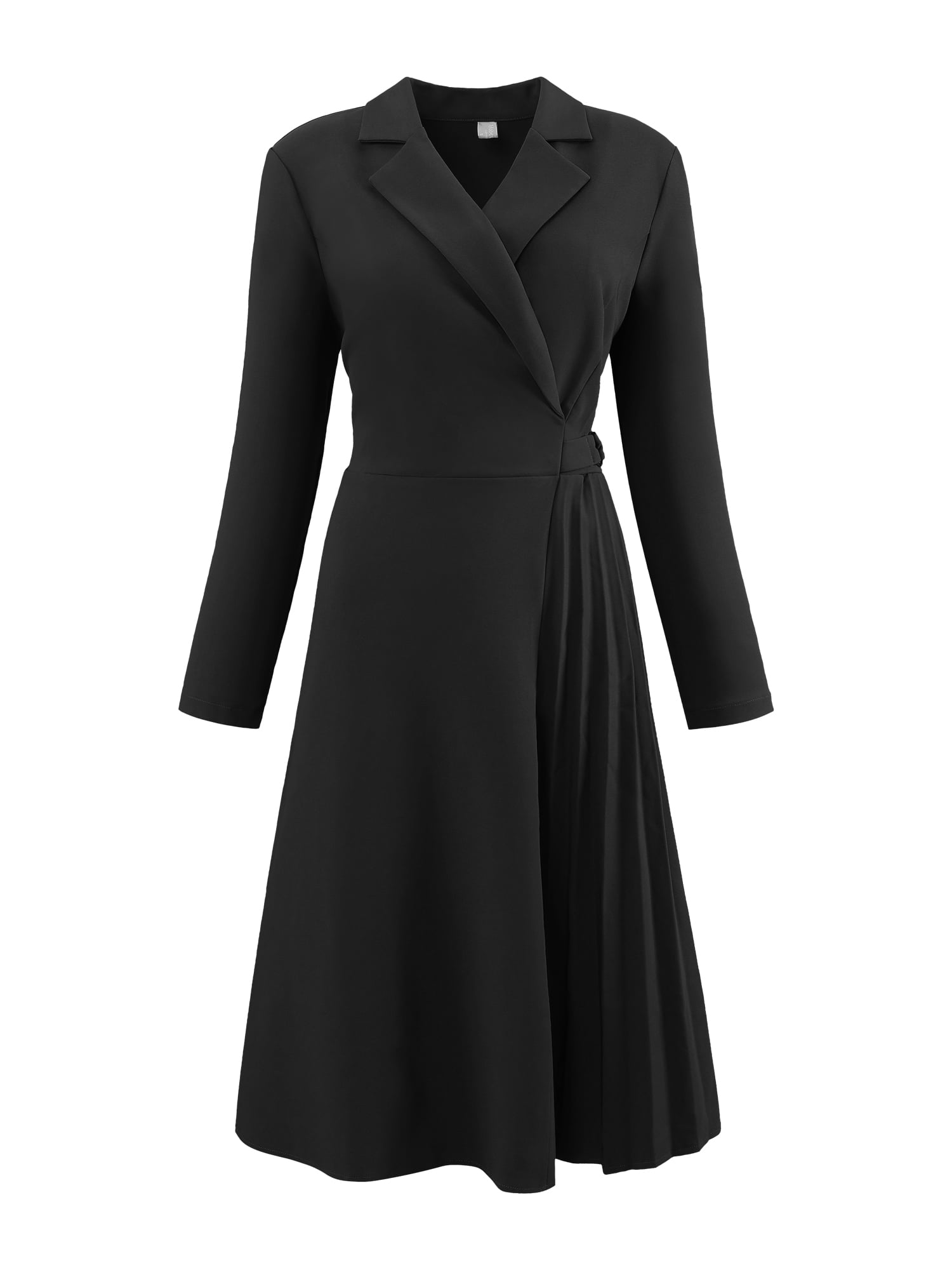 DARING DIVA Wrap A-Line Pleated Midi Long Sleev Dress M Black