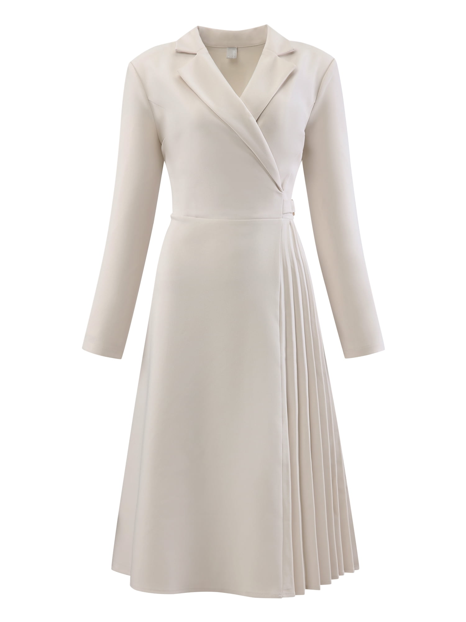 DARING DIVA Wrap A-Line Pleated Midi Long Sleev Dress S Beige