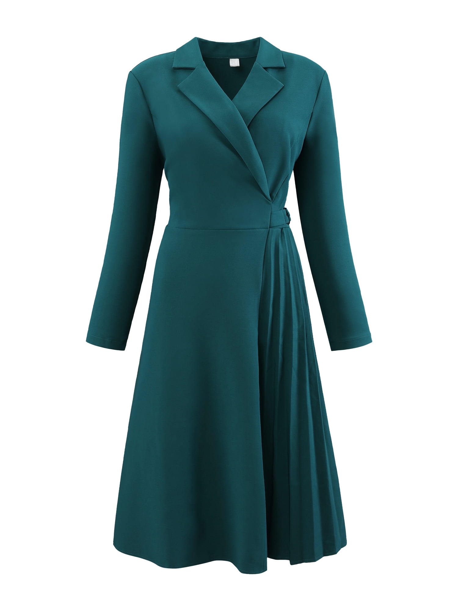DARING DIVA Wrap A-Line Pleated Midi Long Sleev Dress S Green Blue
