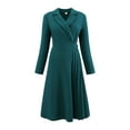 thumbnail image 1 of DARING DIVA Wrap A-Line Pleated Midi Long Sleev Dress S Green Blue, 1 of 6