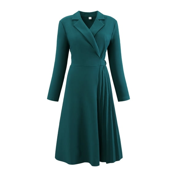 DARING DIVA Wrap A-Line Pleated Midi Long Sleev Dress S Green Blue