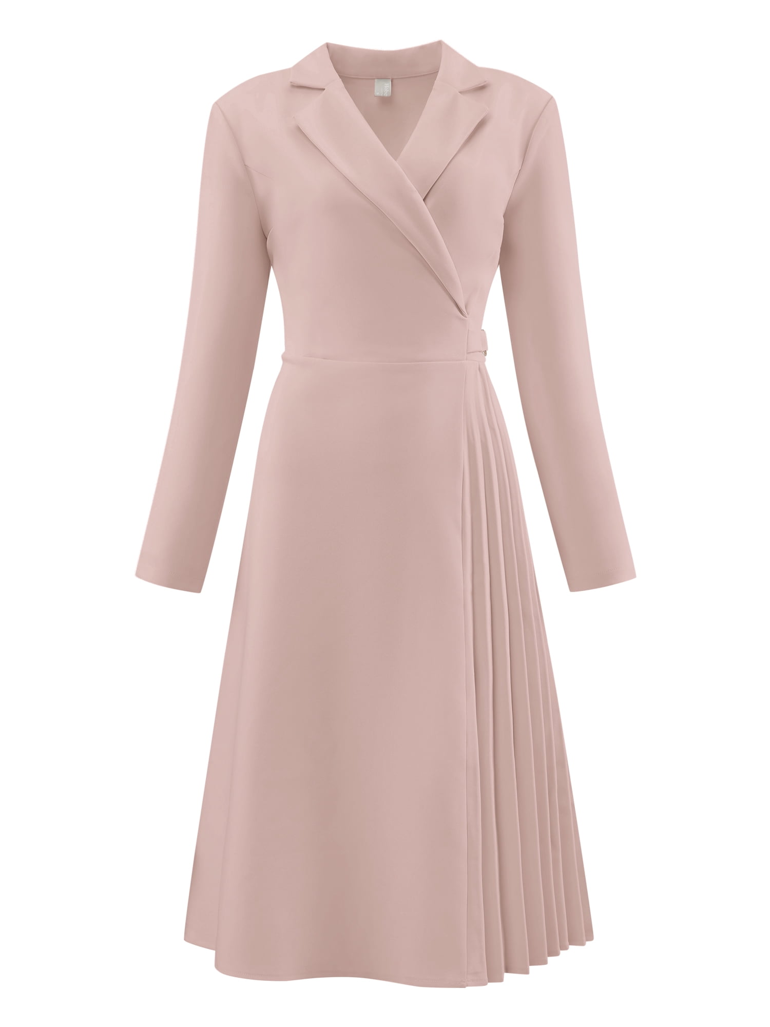 DARING DIVA Wrap A-Line Pleated Midi Long Sleev Dress S Pink