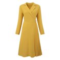thumbnail image 1 of DARING DIVA Wrap A-Line Pleated Midi Long Sleev Dress Small Yellow, 1 of 6