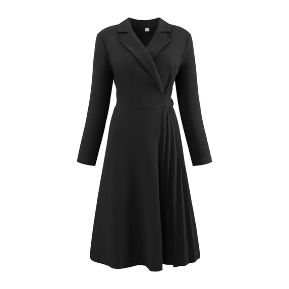 DARING DIVA Wrap A-Line Pleated Midi Long Sleev Dress XL Black