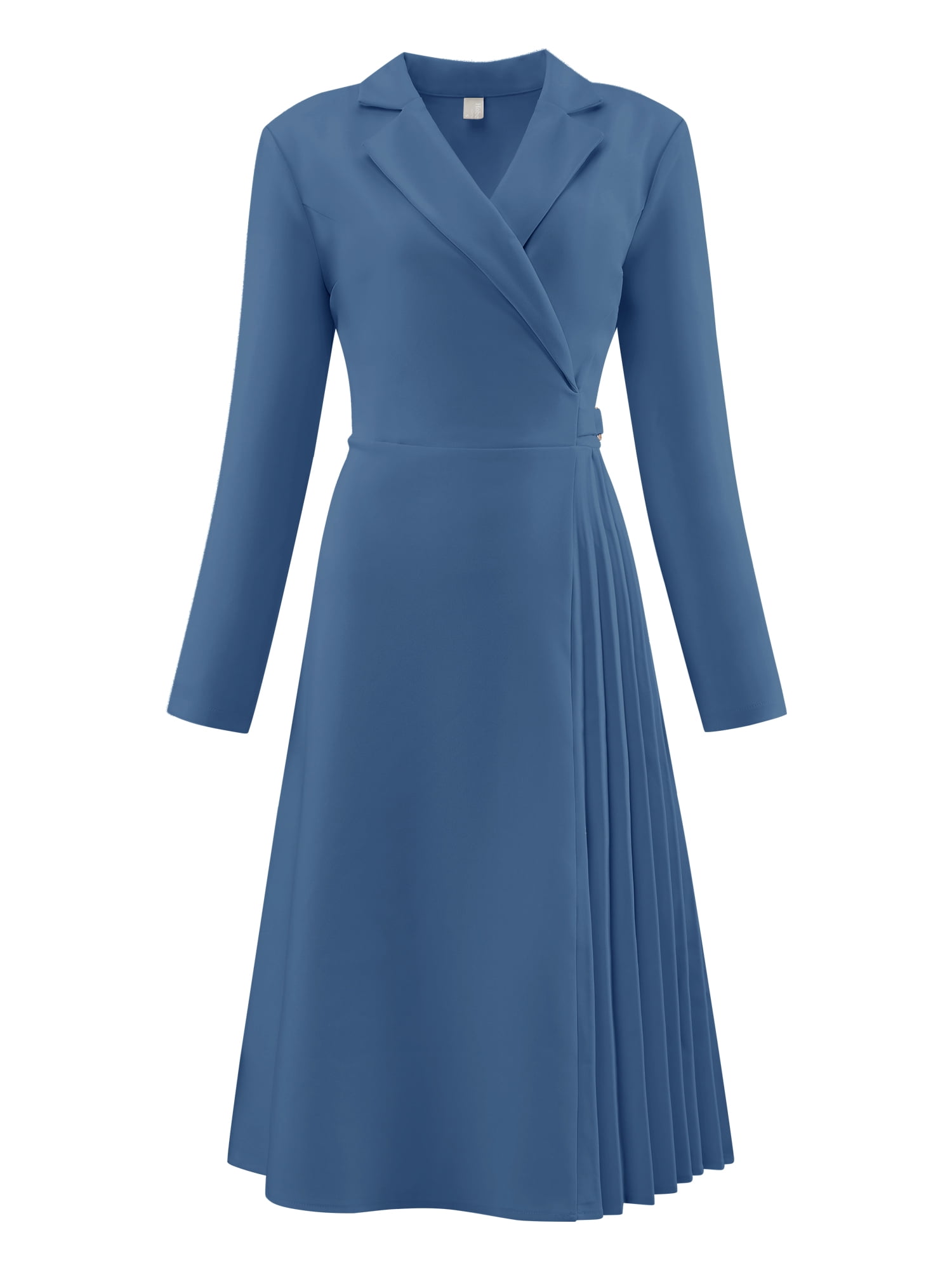 DARING DIVA Wrap A-Line Pleated Midi Long Sleev Dress XL Blue