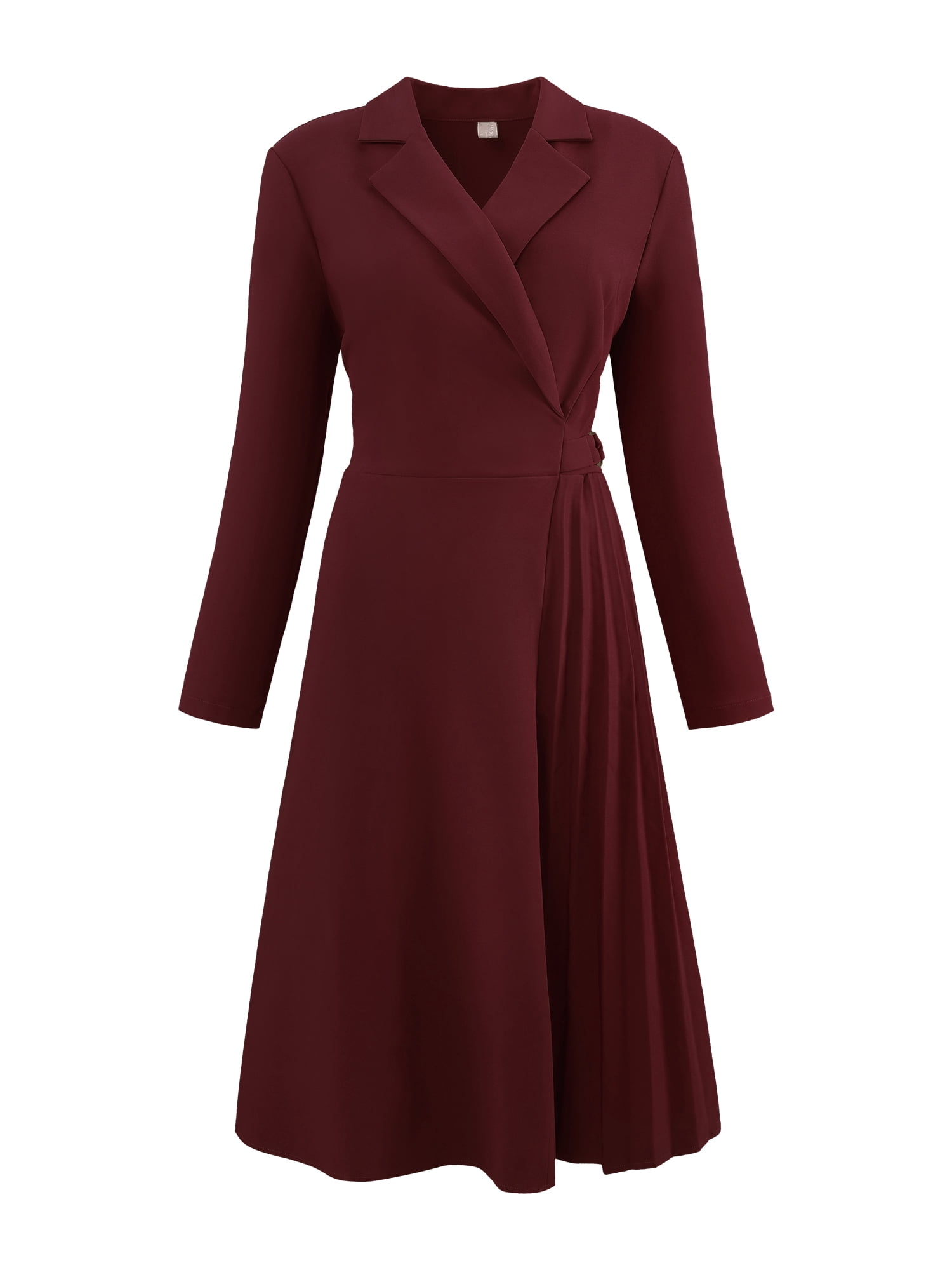 DARING DIVA Wrap A-Line Pleated Midi Long Sleev Dress XL Wine Red