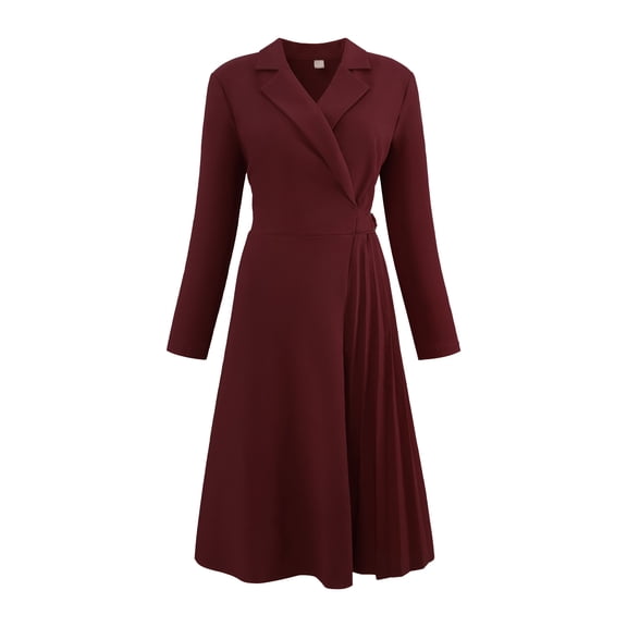 DARING DIVA Wrap A-Line Pleated Midi Long Sleev Dress XL Wine Red