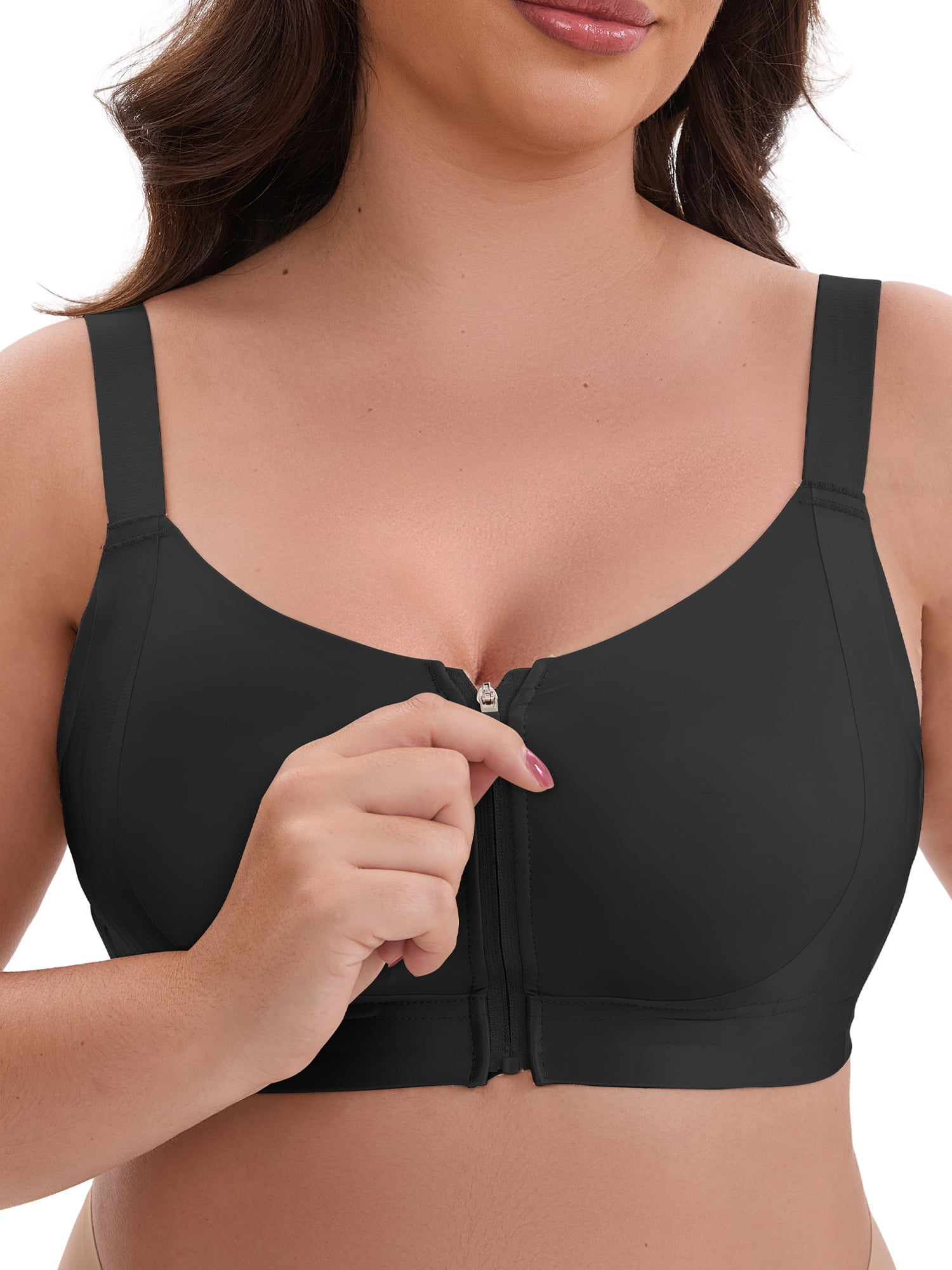 DARING DIVA Zip Front Lift Up Wirefree Full Soft Cup Breathable Bras S Black