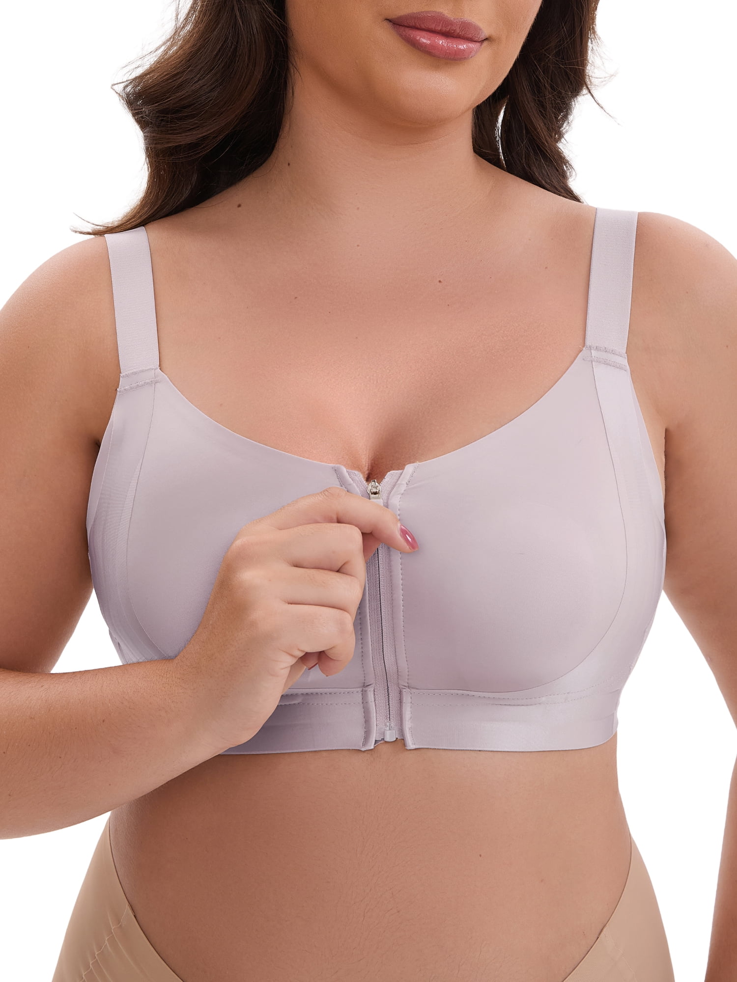 DARING DIVA Zip Front Lift Up Wirefree Full Soft Cup Breathable Bras S Gray