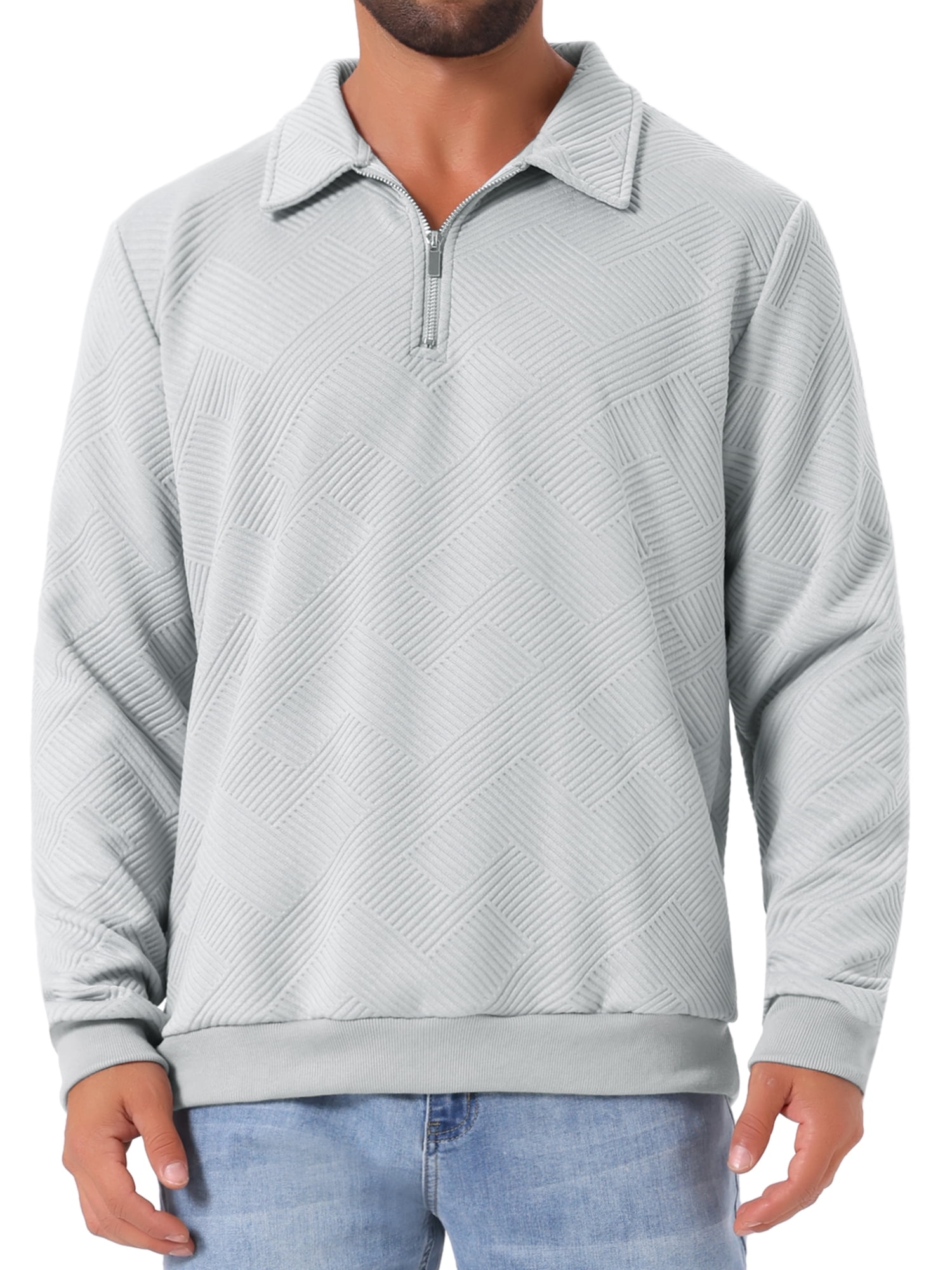DARING DIVA Zip Pullover Long Sleeve Knitted Sweatshirts 2XL Light Gray