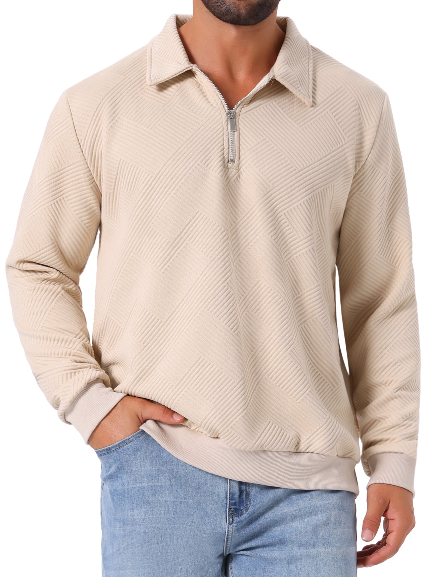 DARING DIVA Zip Pullover Long Sleeve Knitted Sweatshirts S Beige
