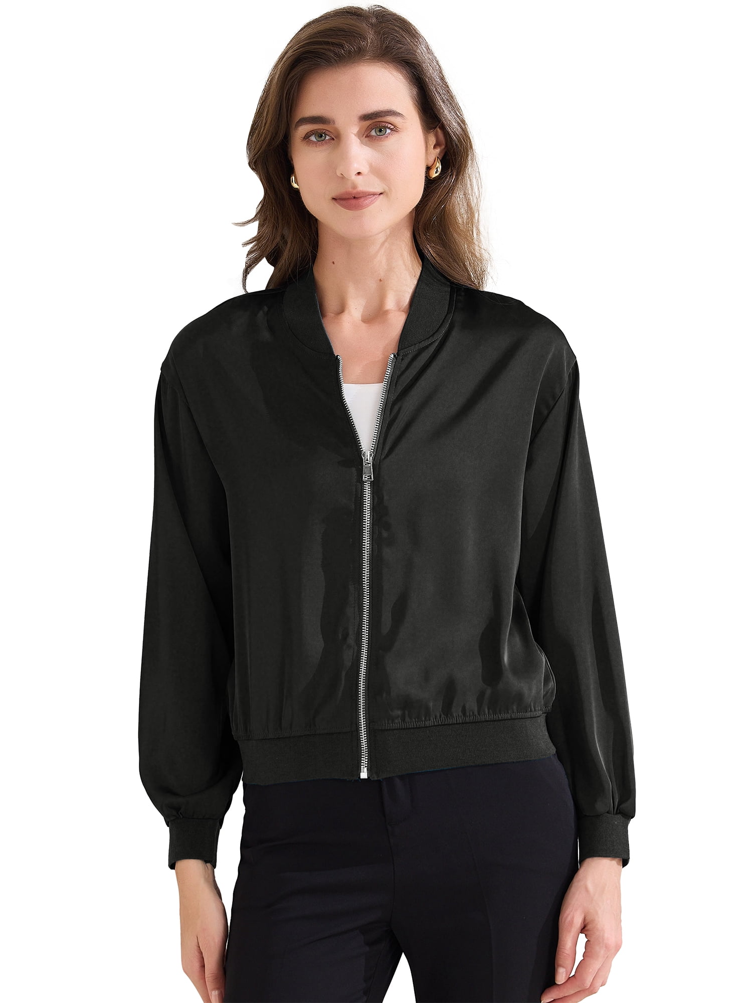 DARING DIVA Zip Up Coat Long Sleeve Outerwear  Lightweight Top L Black