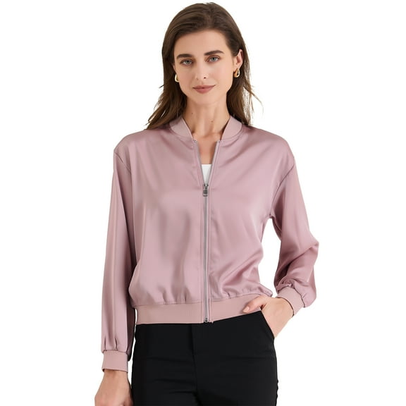 DARING DIVA Zip Up Coat Long Sleeve Outerwear Lightweight Top M Dusty Pink