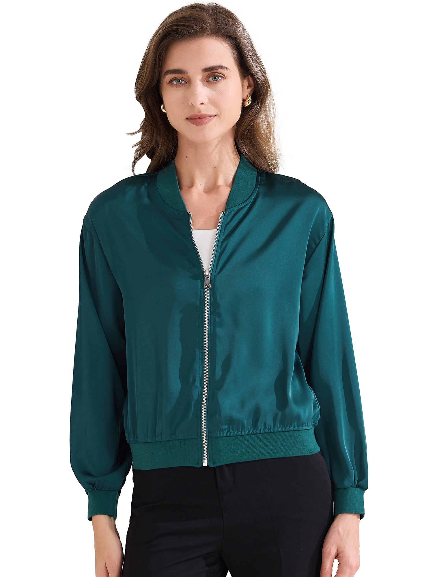 DARING DIVA Zip Up Coat Long Sleeve Outerwear  Lightweight Top S Blue Green