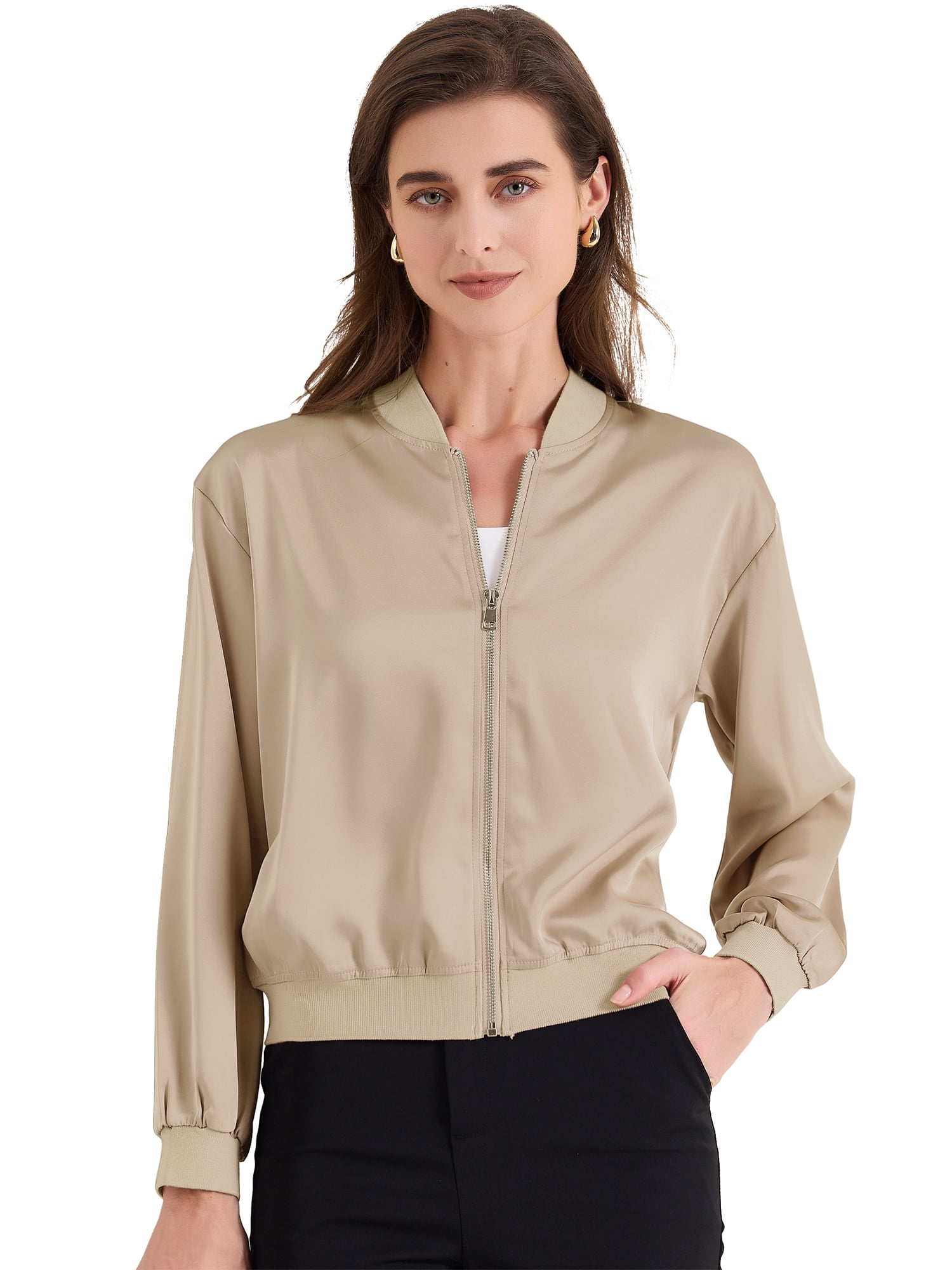 DARING DIVA Zip Up Coat Long Sleeve Outerwear  Lightweight Top XL Champagne