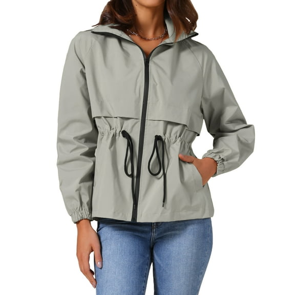 DARING DIVA Zipper Lightweight Hiking Hooded Windbreaker Raincoat M Grey