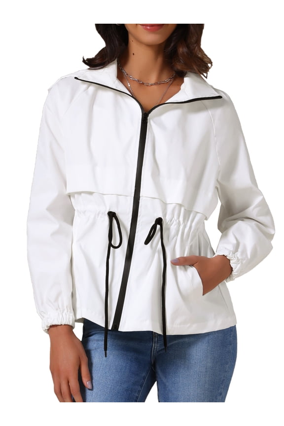 Zipper Lightweight Hiking Hooded Windbreaker Raincoat S White