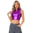thumbnail image 1 of DARING DIVA Women's Mock Neck Sparkle Party Tops L Dark Purple, 1 of 5