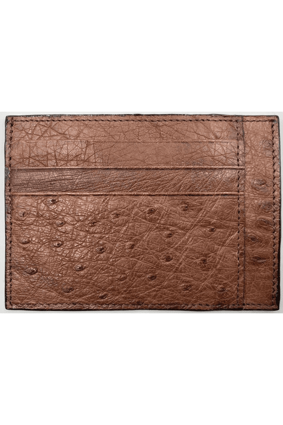 DARK BROWN GENUINE OSTRICH LEATHER CREDIT CARD HOLDER